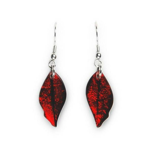 Red Skeletal Leaf Fish Hook Earrings | The Jewellery Stop