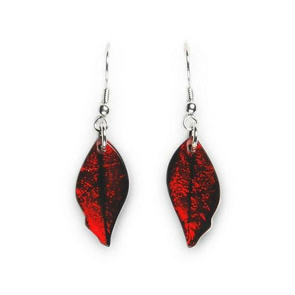 Red Skeletal Leaf Fish Hook Earrings | The Jewellery Stop