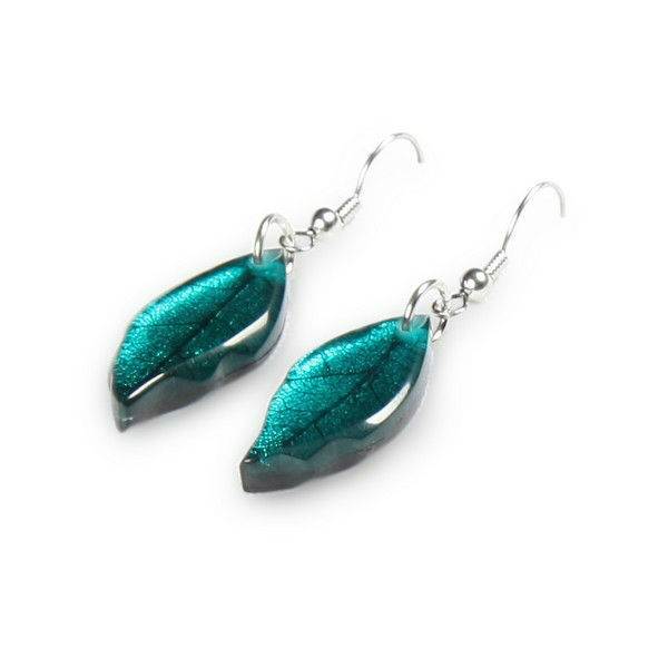 Teal Skeletal Leaf Fish Hook Earrings | The Jewellery Stop