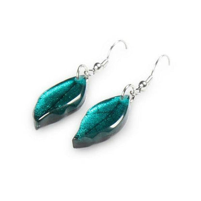 Teal Skeletal Leaf Fish Hook Earrings | The Jewellery Stop
