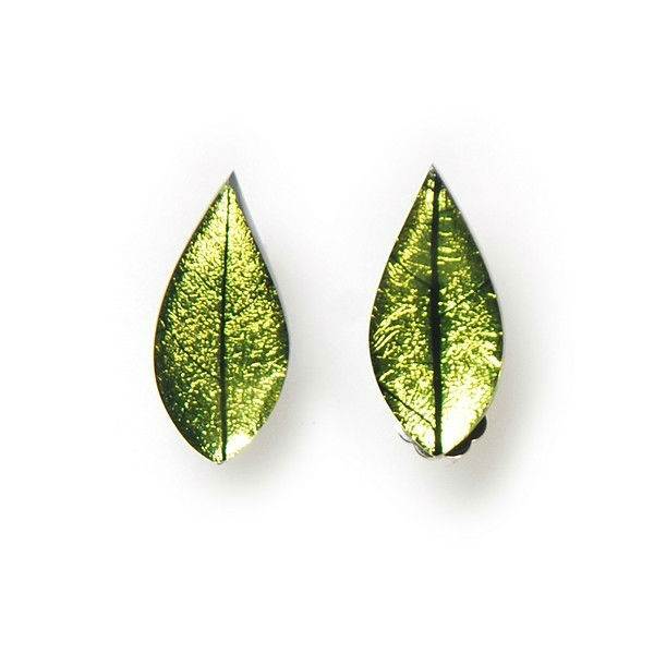 Lime Skeletal Leaf Clip Earrings