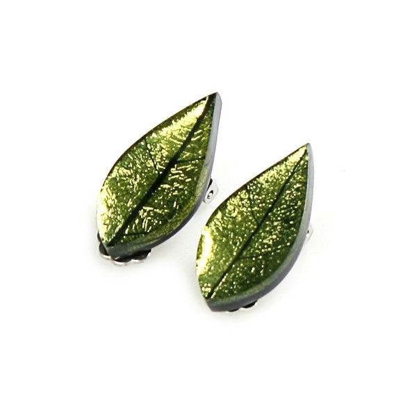 Lime Skeletal Leaf Clip Earrings