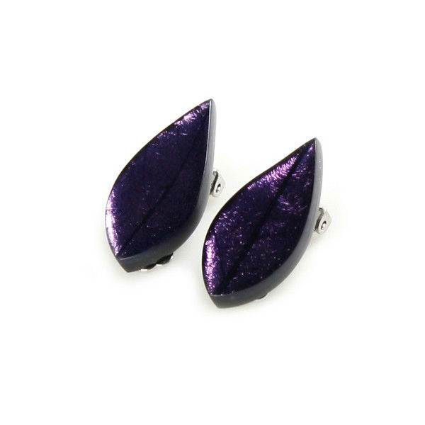 Purple Skeletal Leaf Clip Earrings | The Jewellery Stop