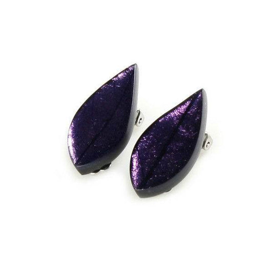 Purple Skeletal Leaf Clip Earrings | The Jewellery Stop