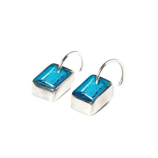 Aqua Pewter Slice Creole Earrings
