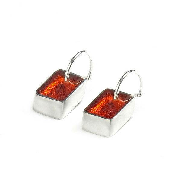 Orange Pewter Slice Creole Earrings