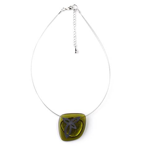 Olive Pewter Petal Inlay Pendant | The Jewellery Stop