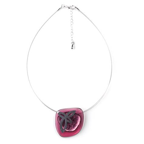 Pink Pewter Petal Inlay Pendant | The Jewellery Stop