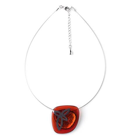 Red Pewter Petal Inlay Pendant | The Jewellery Stop