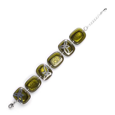 Olive Pewter Petal Inlay Bracelet | The Jewellery Stop