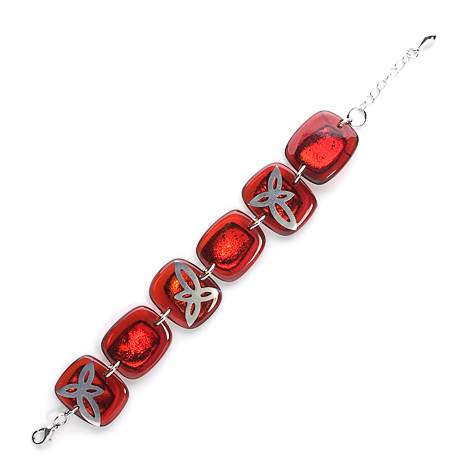Red Pewter Petal Inlay Bracelet