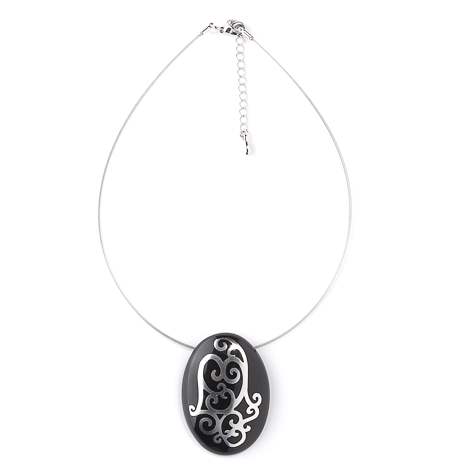 Black Filigree Oval Pendant | The Jewellery Stop
