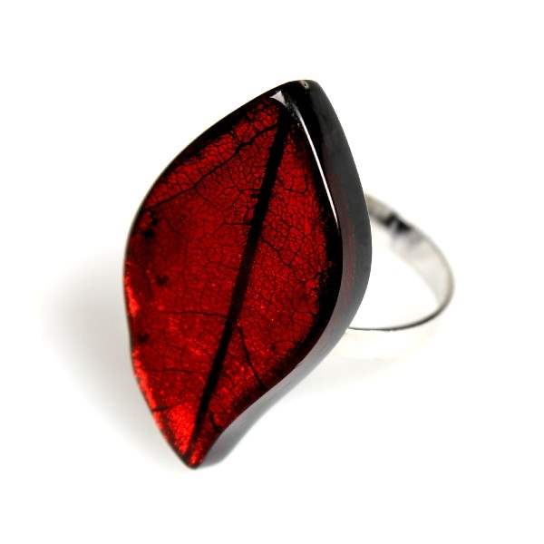 Red Skeletal Leaf Ring | The Jewellery Stop