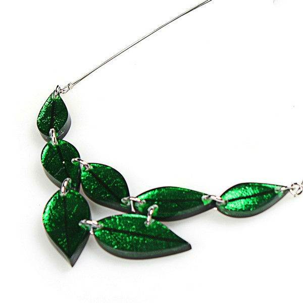 Green Skeletal Leaf Necklace