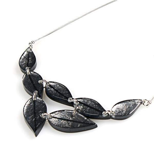 Grey Skeletal Leaf Necklace | The Jewellery Stop