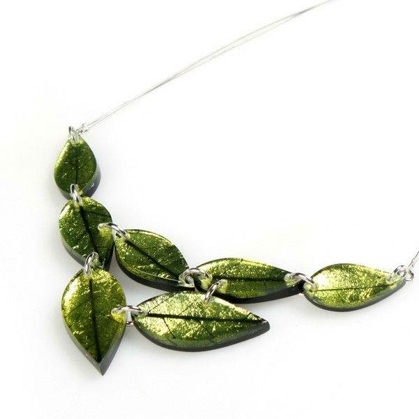 Lime Skeletal Leaf Necklace