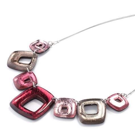 Pink Hollow Squares Classic Necklace