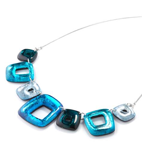 Turquoise Hollow Squares Classic Necklace