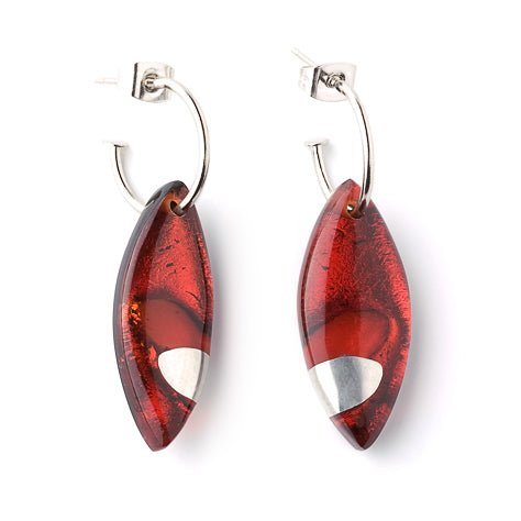 Red Pointed Pebble Creole Earrings | The Jewellery Stop