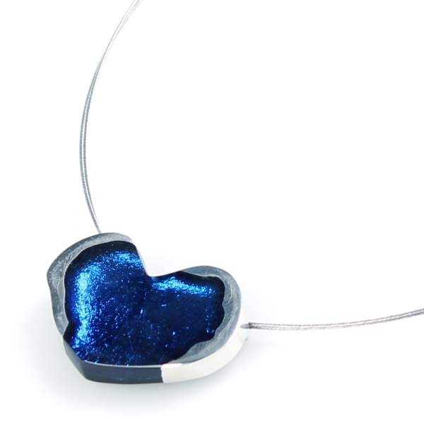 Azure Rough Heart Pendant on Wire