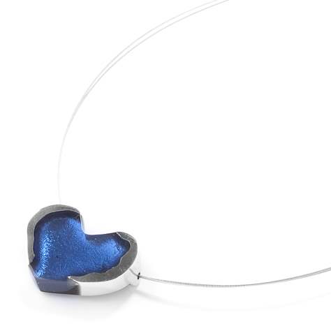 Blue Rough Heart Pendant on Wire