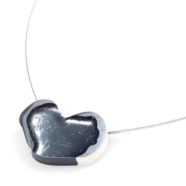 Charcoal Rough Heart Pendant on Wire