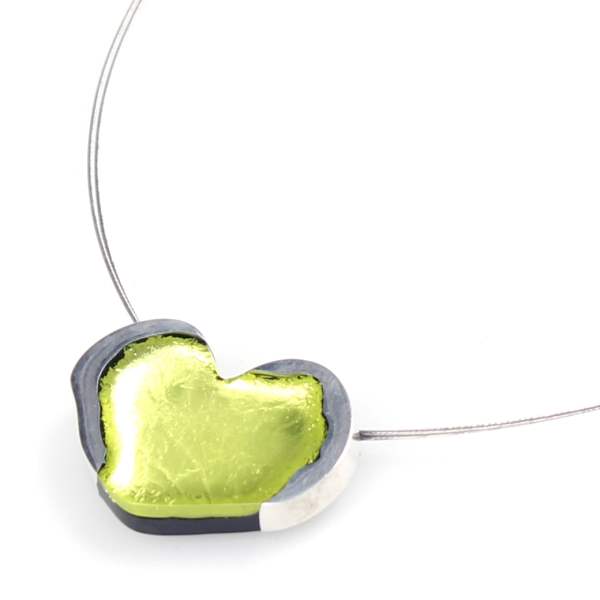 Lime Rough Heart Pendant on Wire