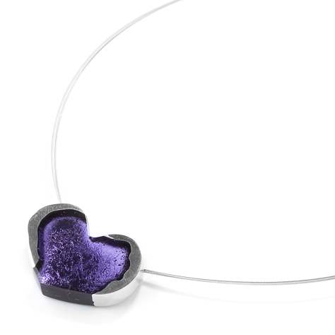 Purple Rough Heart Pendant on Wire