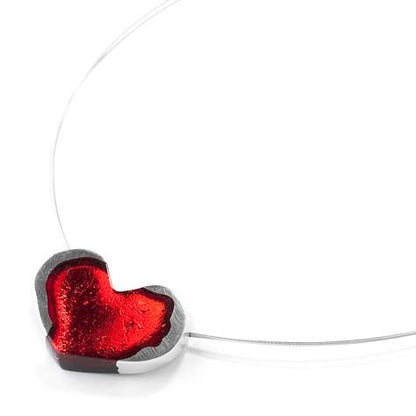 Red Rough Heart Pendant on Wire