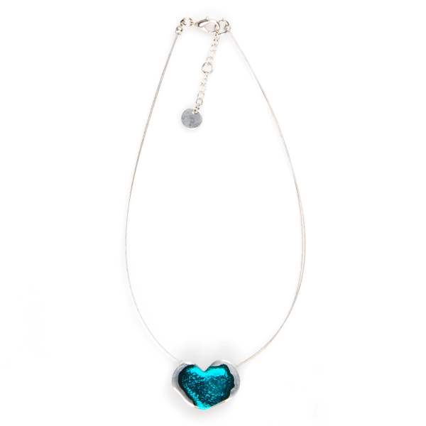 Teal Rough Heart Pendant on Wire