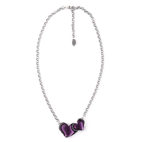 Purple Rough Heart Double Heart Pendant on Chain | The Jewellery Stop