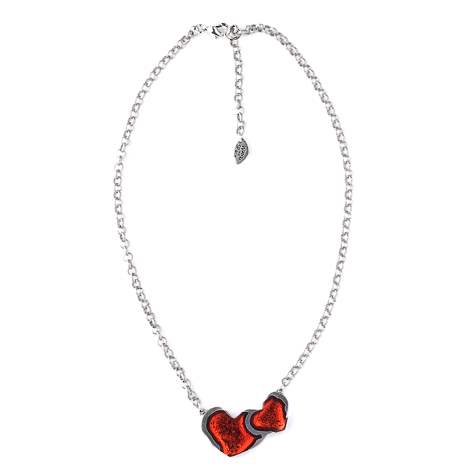 Red Rough Heart Double Heart Pendant on Chain | The Jewellery Stop