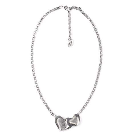 Silver Rough Heart Double Heart Pendant on Chain | The Jewellery Stop
