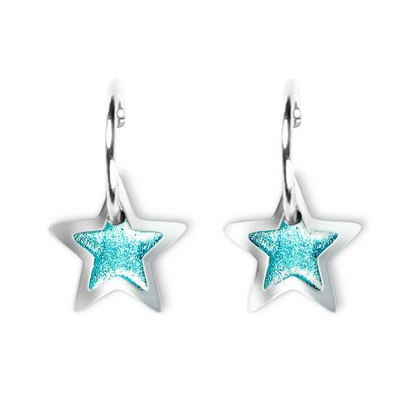 Aqua Pewter Star Creole Earrings