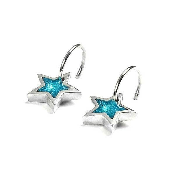 Aqua Pewter Star Creole Earrings
