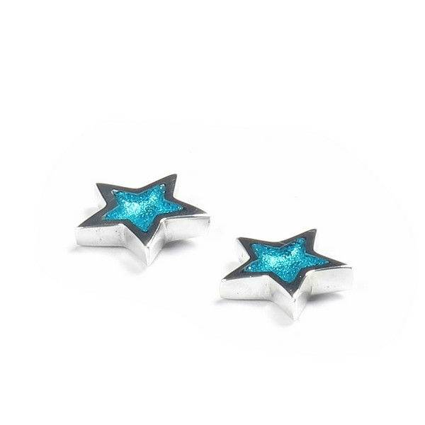 Aqua Pewter Star Stud Earrings