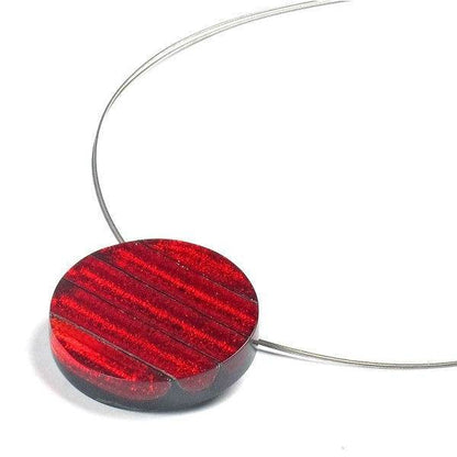 Red Round Resin Stripes Pendant | The Jewellery Stop