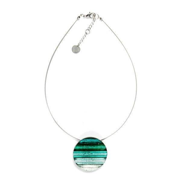 Teal Round Resin Stripes Pendant | The Jewellery Stop