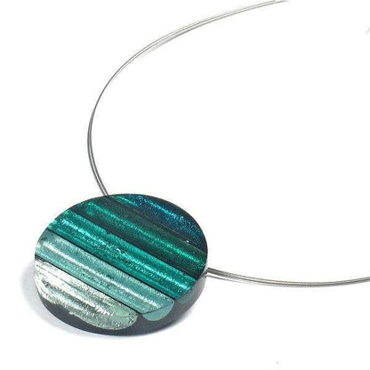 Teal Round Resin Stripes Pendant | The Jewellery Stop