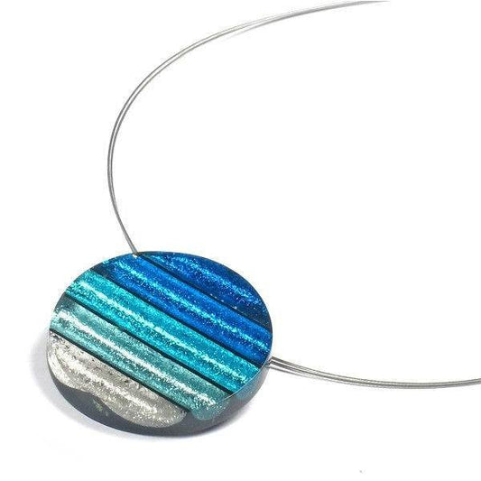 Turquoise Round Resin Stripes Pendant | The Jewellery Stop