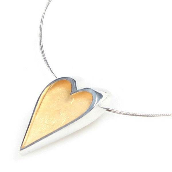 Gold Sliced Pewter Heart Pendant