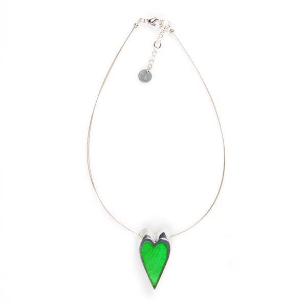 Green Sliced Pewter Heart Pendant