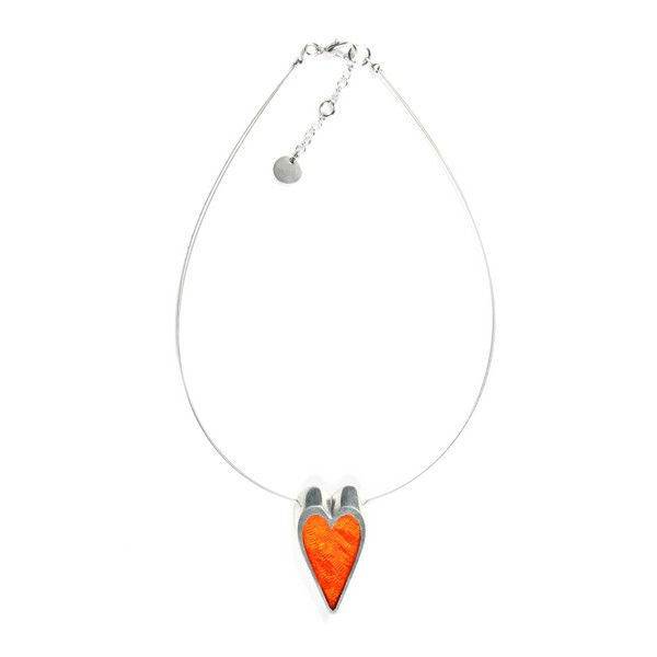 Tangerine Sliced Pewter Heart Pendant