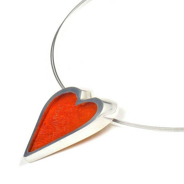 Tangerine Sliced Pewter Heart Pendant