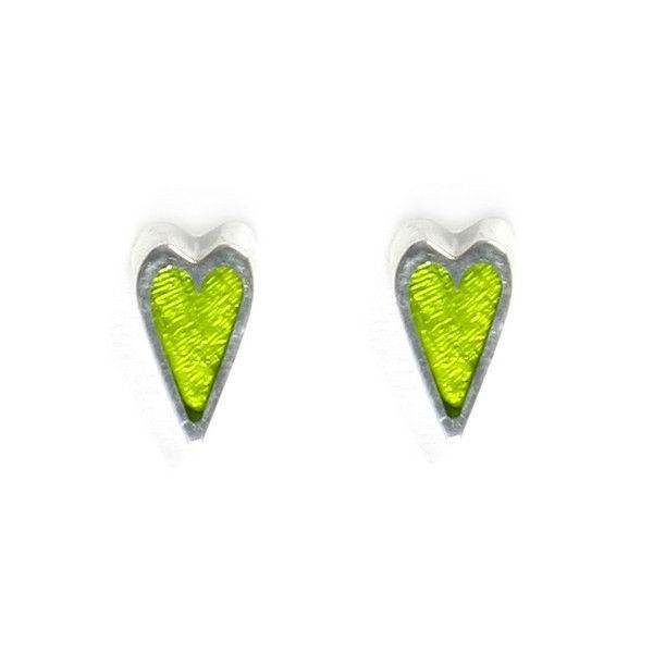 Peridot Sliced Pewter Heart Stud Earrings | The Jewellery Stop