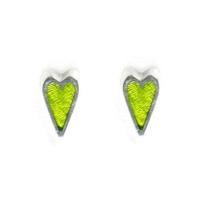 Peridot Sliced Pewter Heart Stud Earrings | The Jewellery Stop