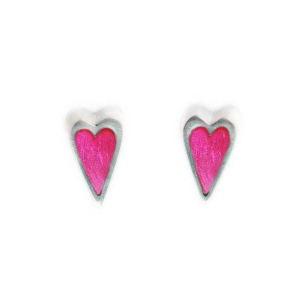 Pink Sliced Pewter Heart Stud Earrings | The Jewellery Stop