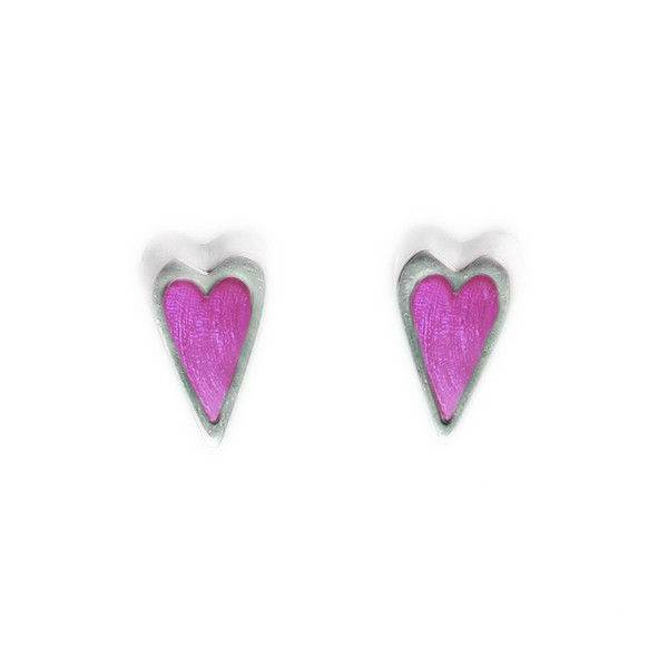 Purple Sliced Pewter Heart Stud Earrings | The Jewellery Stop