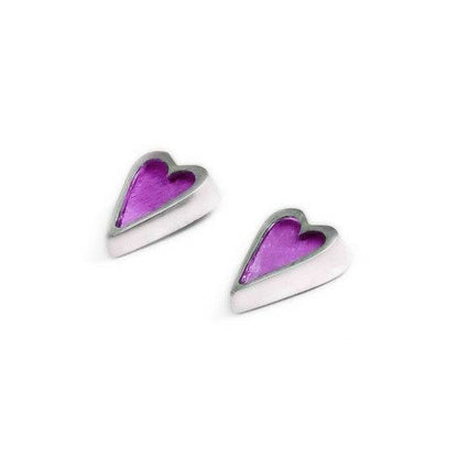 Purple Sliced Pewter Heart Stud Earrings | The Jewellery Stop