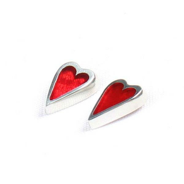 Red Sliced Pewter Heart Stud Earrings | The Jewellery Stop